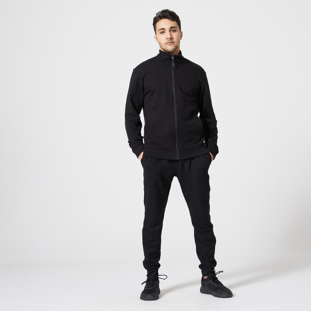 Men's Zip-Up Crew Cut Sweatshirt 500 - Black